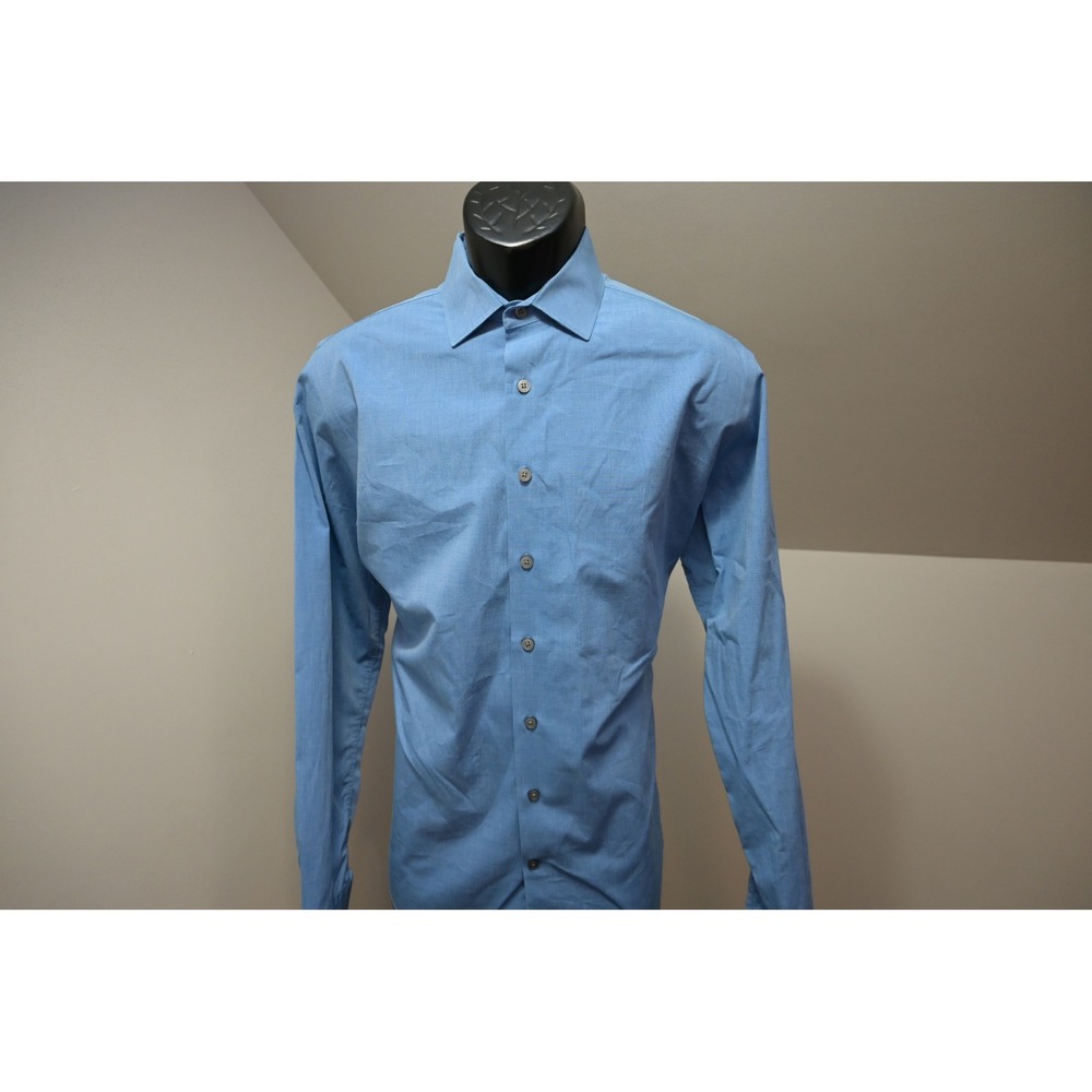 Express 1MX Shirt Mens Medium Blue Modern Fit Long Sleeve Stretch Excellent